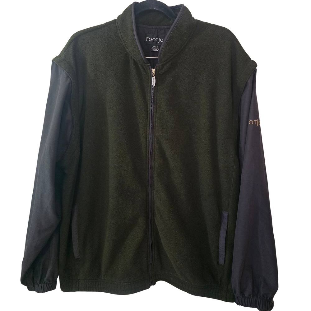 FootJoy Mens Convertible Fleece Golf Jacket Vest‎ Green Brown Full Zip Large